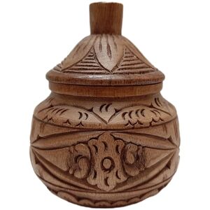 🍒 Hand Carved Rustic Small wooden Trinket Dish Bowl w/ Lid